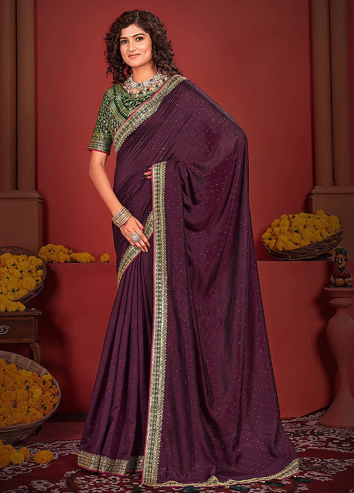 Wine Spun Silk Saree With Blouse Piece