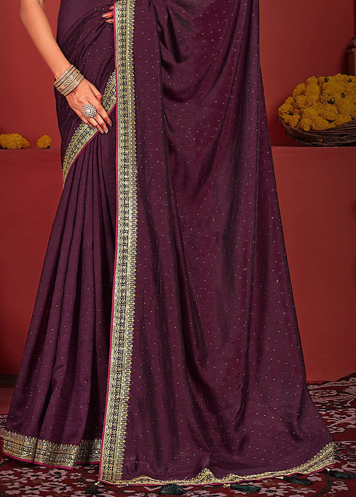 Wine Spun Silk Saree With Blouse Piece