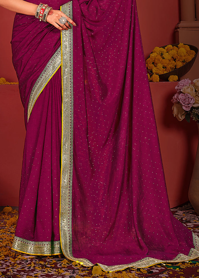 Wine Spun Silk Saree With Blouse Piece