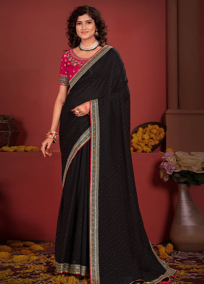 Black Spun Silk Saree With Blouse Piece