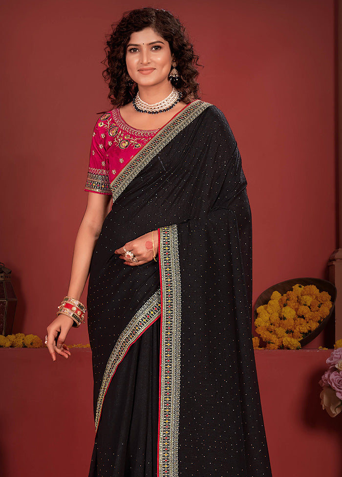 Black Spun Silk Saree With Blouse Piece