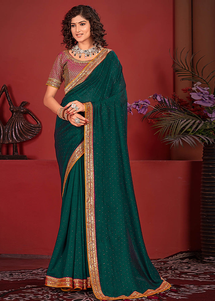 Rama Green Spun Silk Saree With Blouse Piece