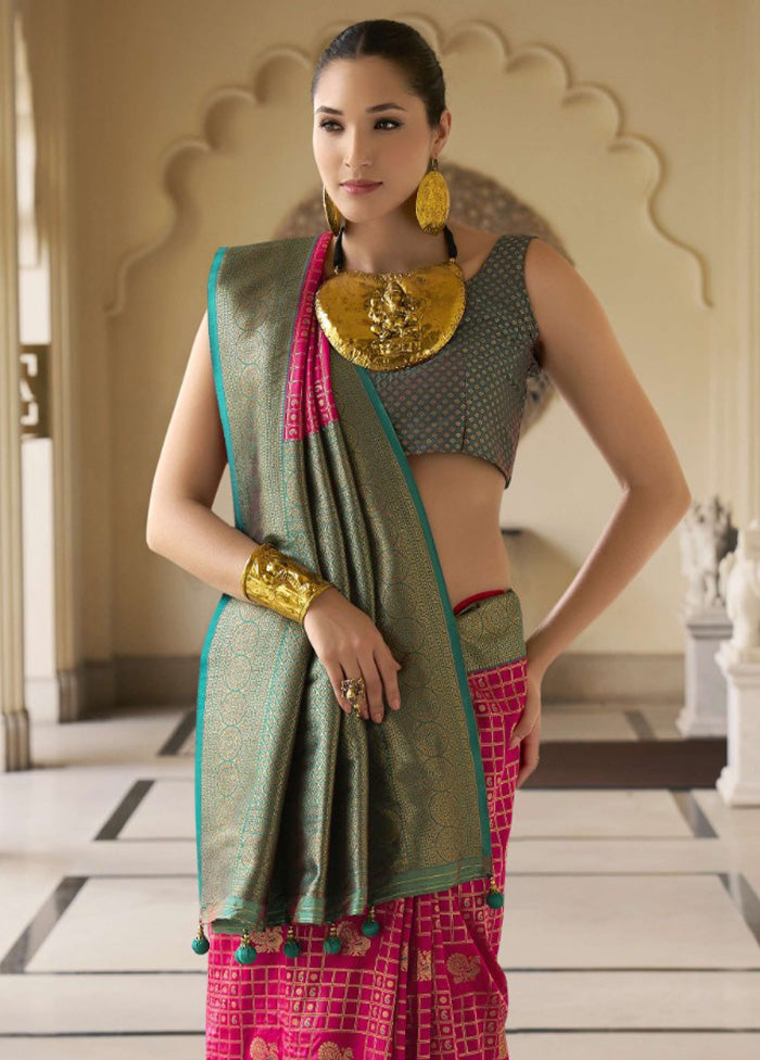 Rani Banarasi Silk Saree With Blouse Piece