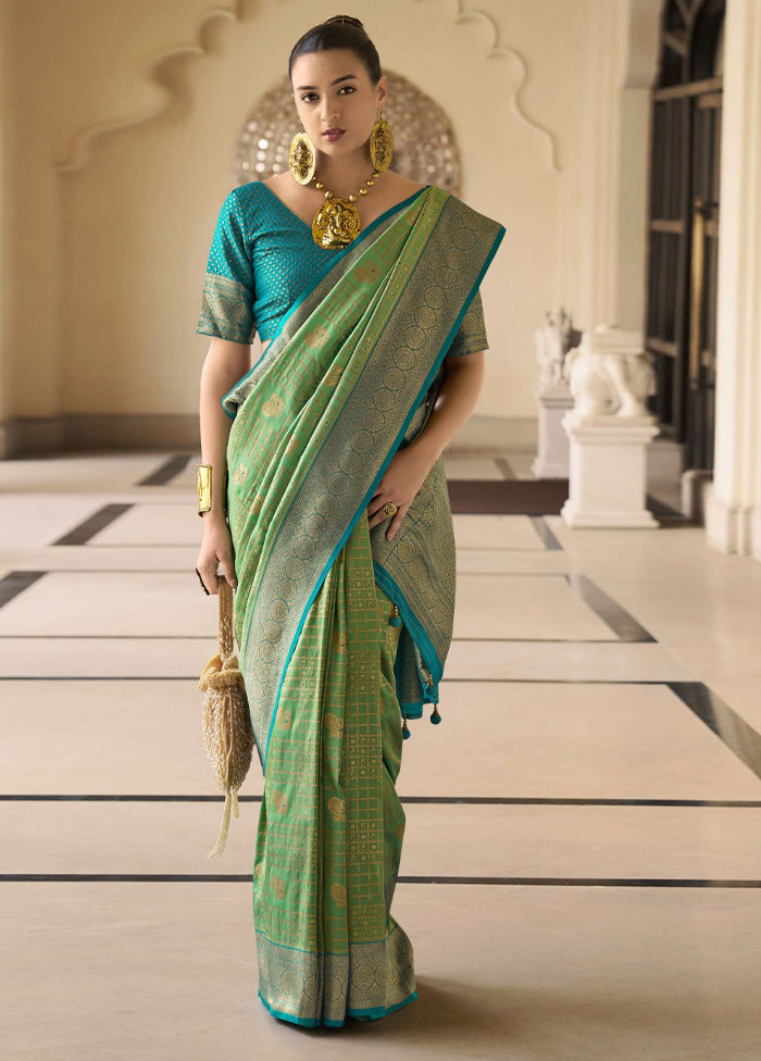 Green Banarasi Silk Saree With Blouse Piece