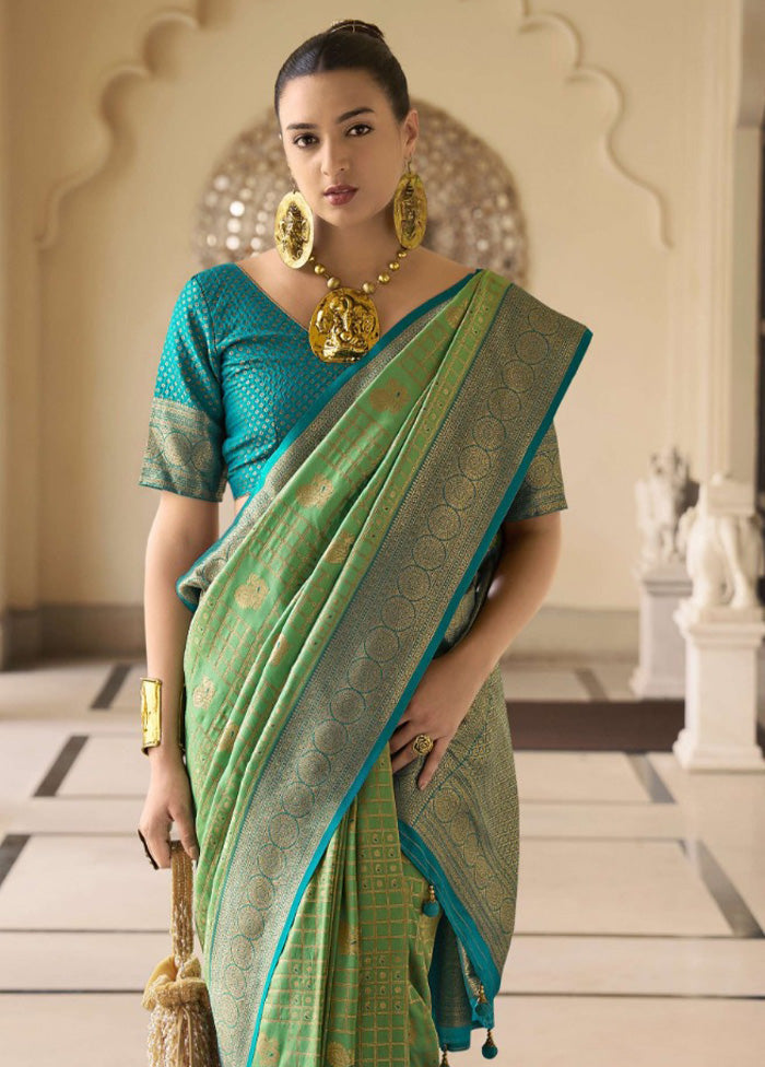 Green Banarasi Silk Saree With Blouse Piece