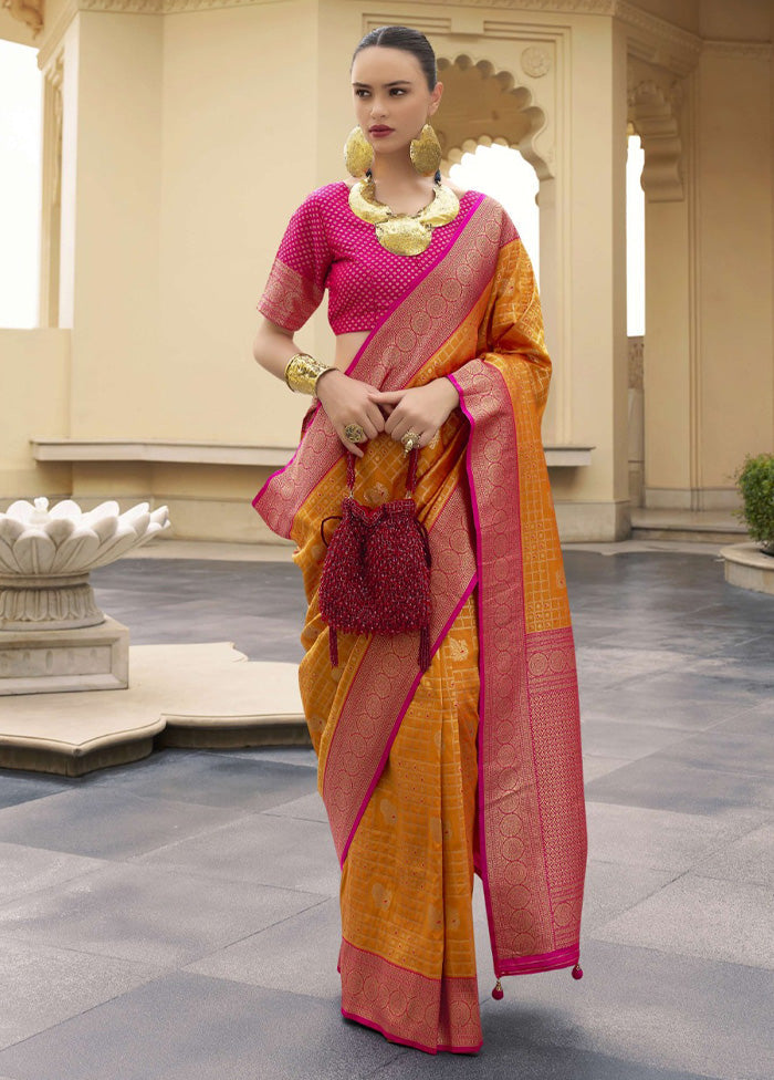 Mustard Banarasi Silk Saree With Blouse Piece