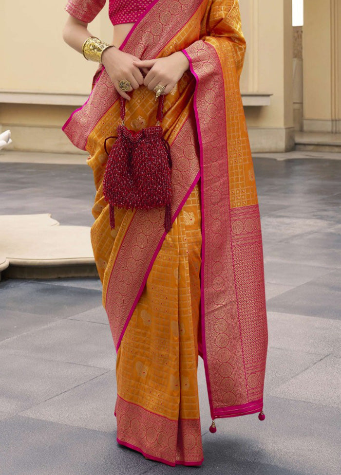 Mustard Banarasi Silk Saree With Blouse Piece