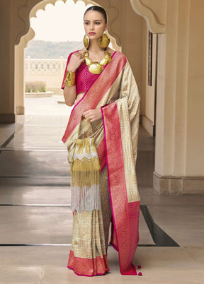 Beige Banarasi Silk Saree With Blouse Piece