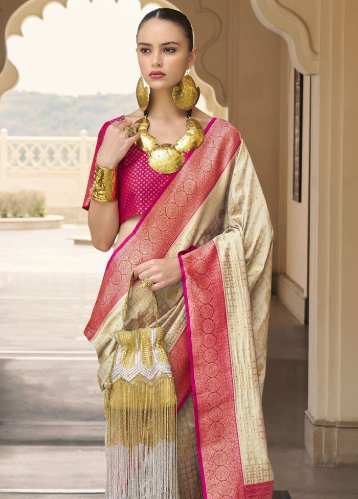 Beige Banarasi Silk Saree With Blouse Piece