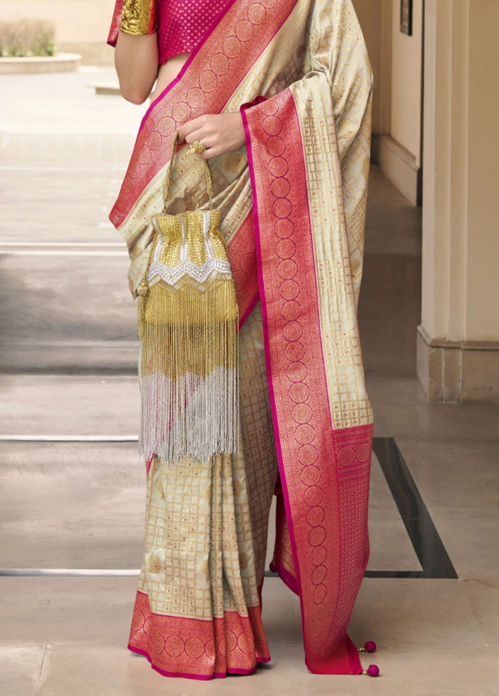 Beige Banarasi Silk Saree With Blouse Piece