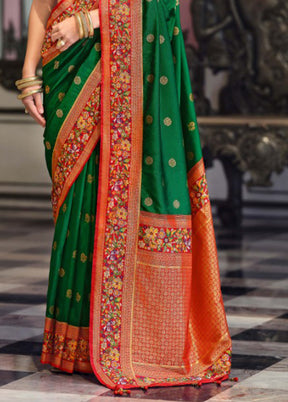 Dark Green Banarasi Silk Saree With Blouse Piece