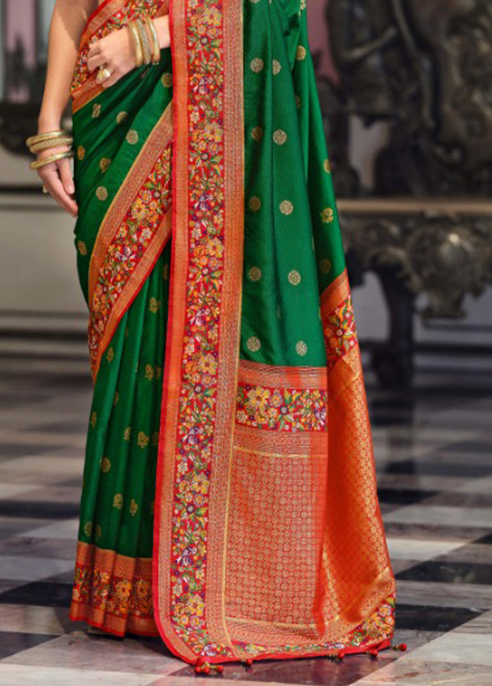 Dark Green Banarasi Silk Saree With Blouse Piece