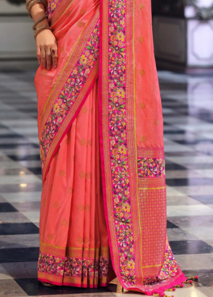 Pink Banarasi Silk Saree With Blouse Piece