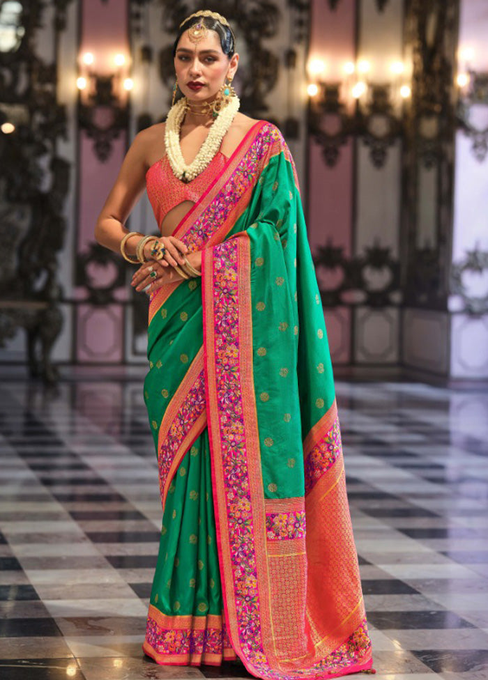 Rama Green Banarasi Silk Saree With Blouse Piece