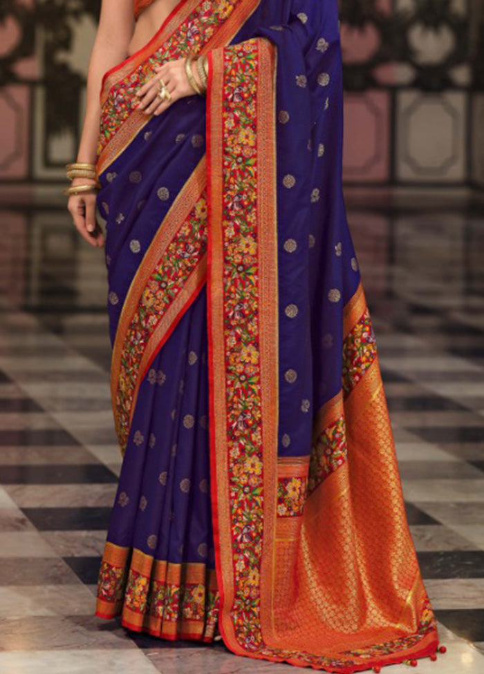 Purple Banarasi Silk Saree With Blouse Piece