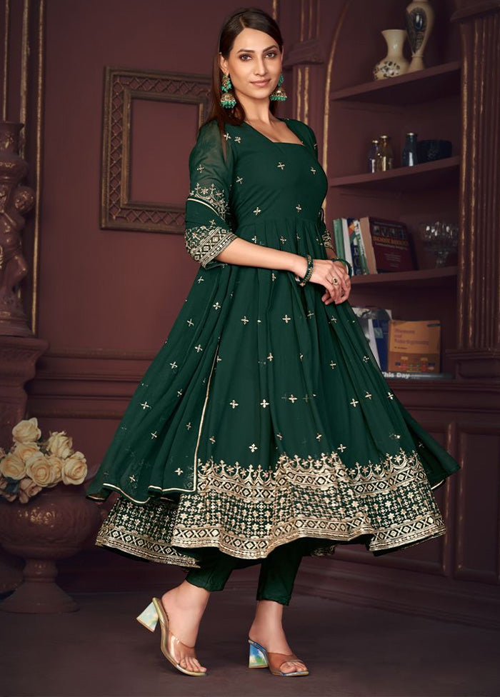 3 Pc Green Semi Stitched Georgette Suit Set