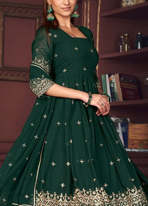 3 Pc Green Semi Stitched Georgette Suit Set