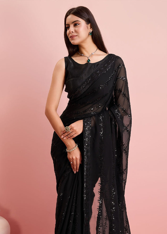 Black Georgette Saree With Blouse Piece