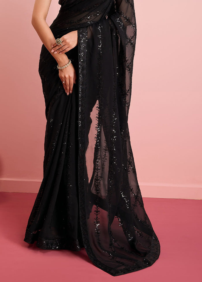 Black Georgette Saree With Blouse Piece