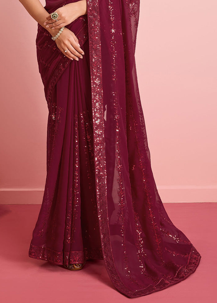 Maroon Georgette Saree With Blouse Piece