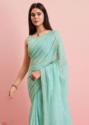 Mint Green Georgette Saree With Blouse Piece