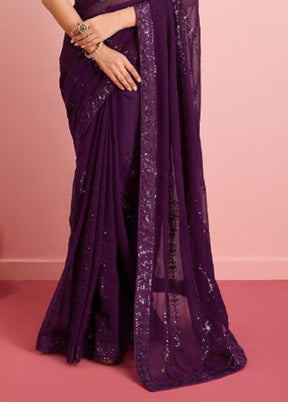 Wine Georgette Saree With Blouse Piece