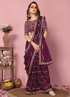 Wine Spun Silk Saree With Blouse Piece