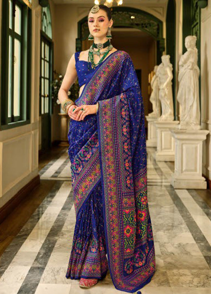 Royal Blue Banarasi Silk Saree With Blouse Piece