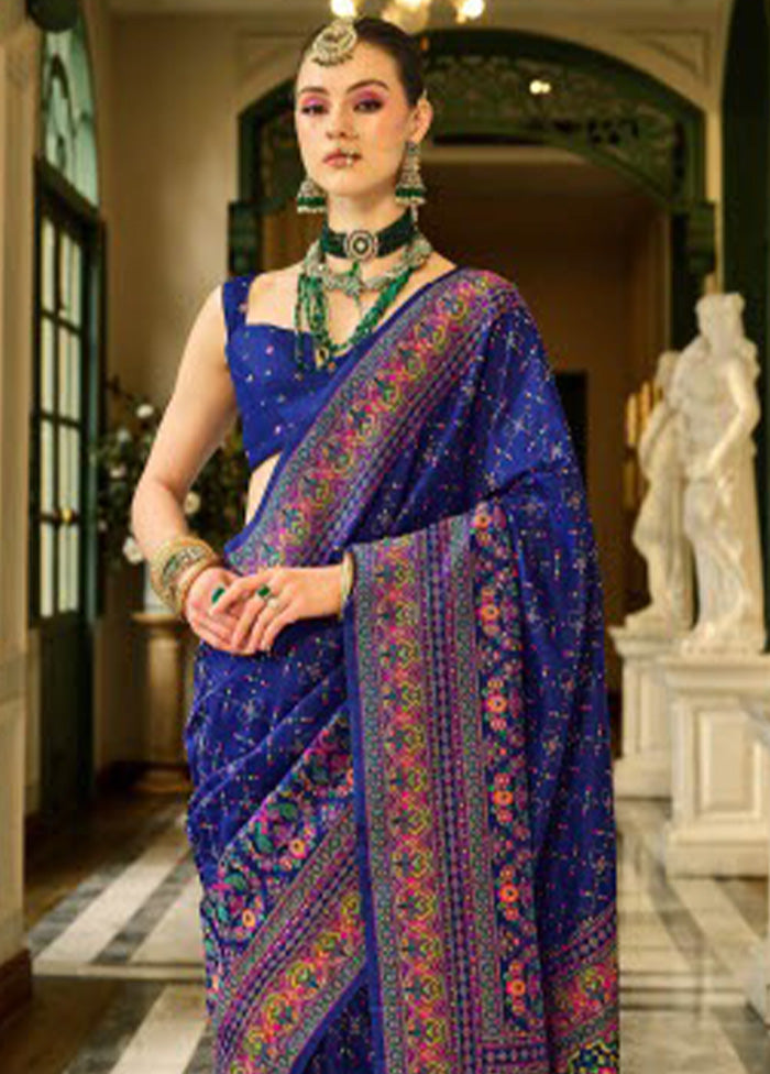 Royal Blue Banarasi Silk Saree With Blouse Piece