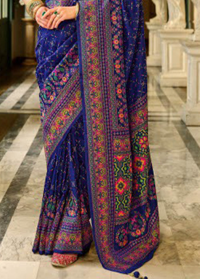 Royal Blue Banarasi Silk Saree With Blouse Piece