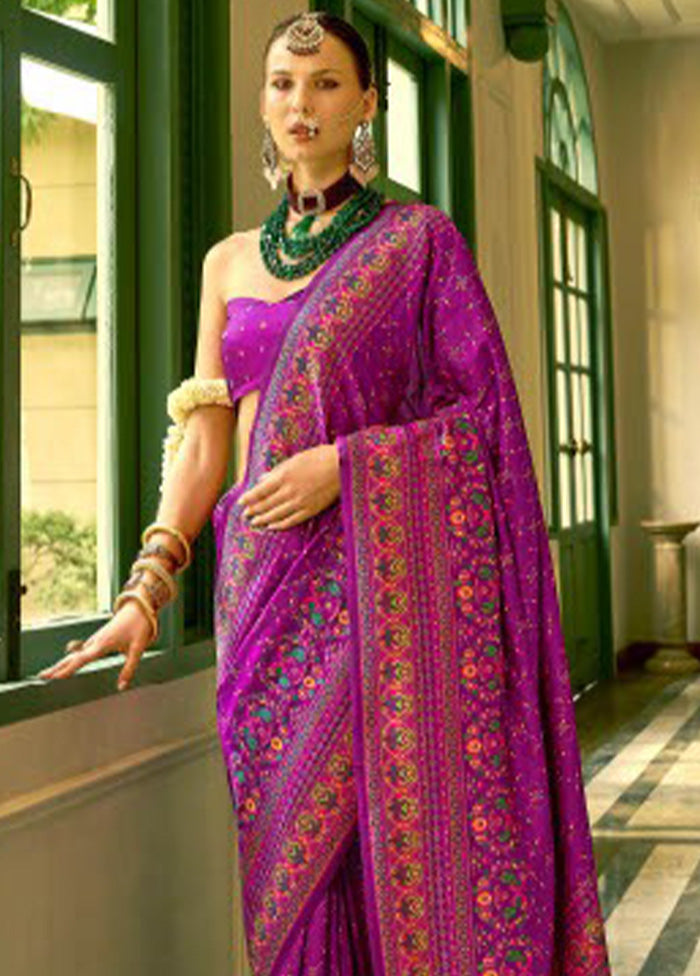 Purple Banarasi Silk Saree With Blouse Piece