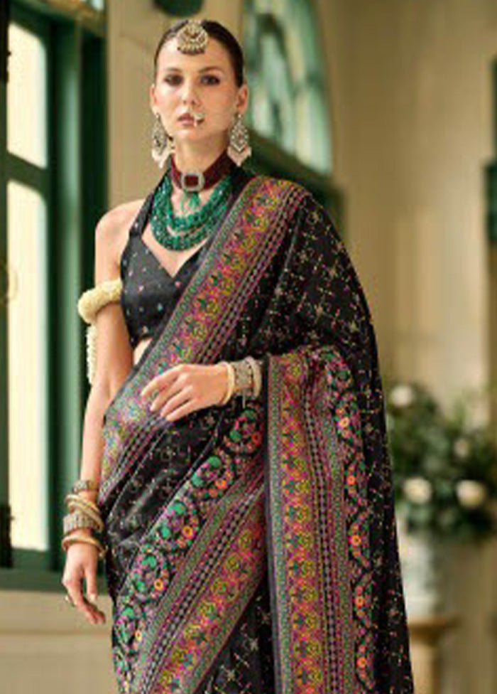 Black Banarasi Silk Saree With Blouse Piece