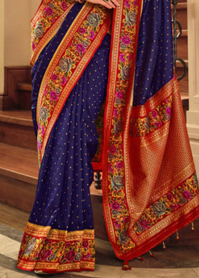 Royal Blue Banarasi Silk Saree With Blouse Piece