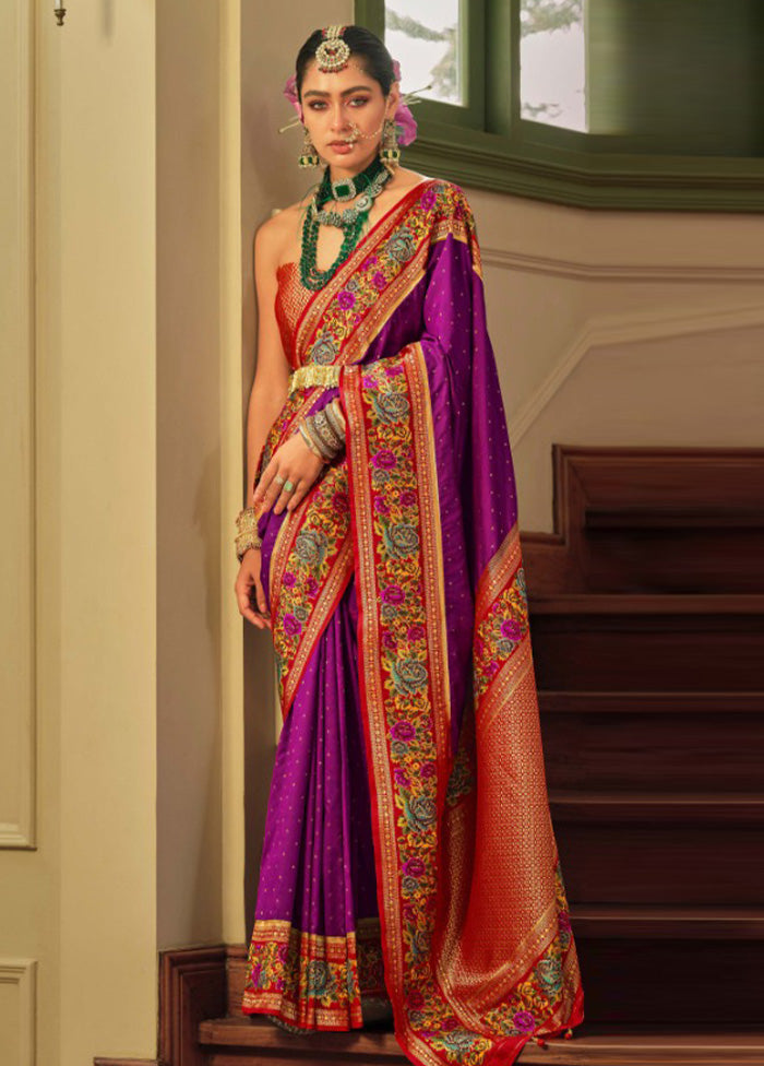 Purple Banarasi Silk Saree With Blouse Piece