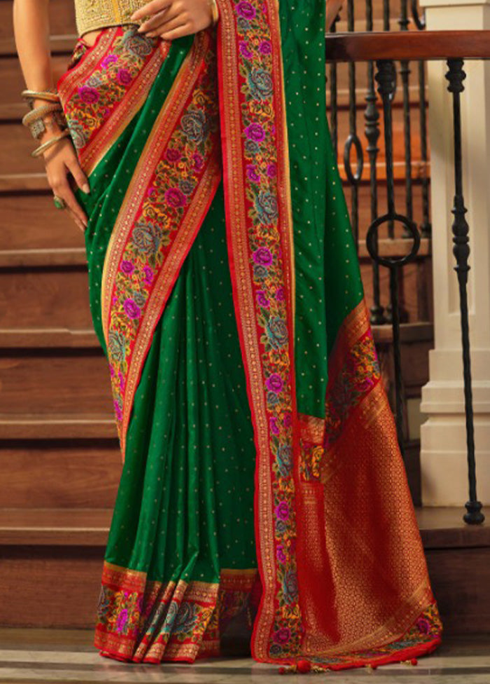 Green Banarasi Silk Saree With Blouse Piece