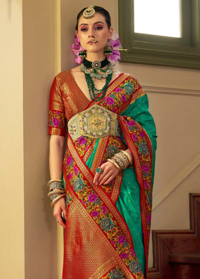 Rama Banarasi Silk Saree With Blouse Piece