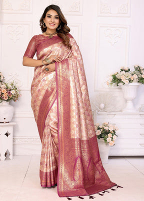 Cream Banarasi Silk Saree With Blouse Piece