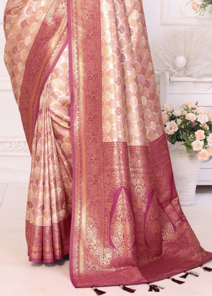 Cream Banarasi Silk Saree With Blouse Piece