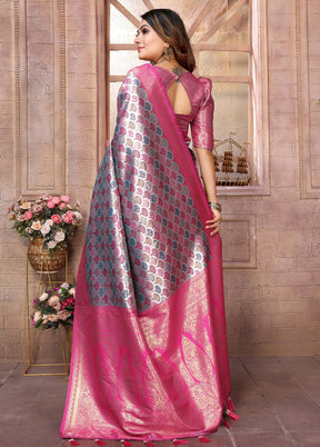 Pink Banarasi Silk Saree With Blouse Piece