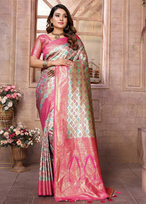 Pink Banarasi Silk Saree With Blouse Piece