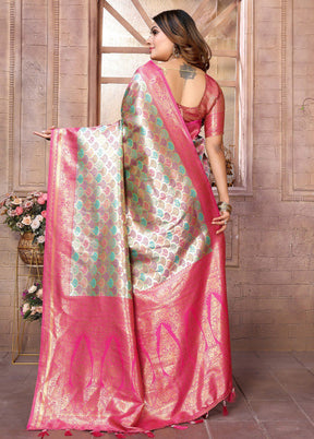 Pink Banarasi Silk Saree With Blouse Piece