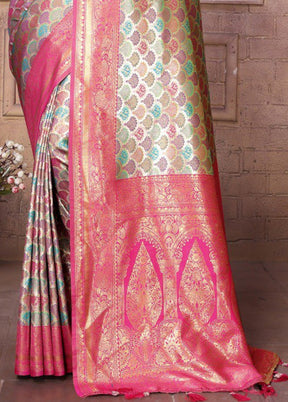 Pink Banarasi Silk Saree With Blouse Piece