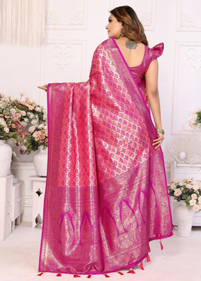 Pink Banarasi Silk Saree With Blouse Piece