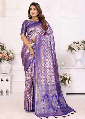 Purple Banarasi Silk Saree With Blouse Piece