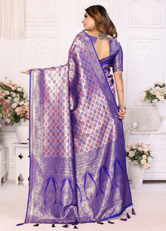 Purple Banarasi Silk Saree With Blouse Piece