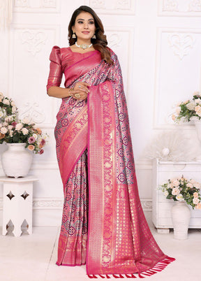 Pink Banarasi Silk Saree With Blouse Piece