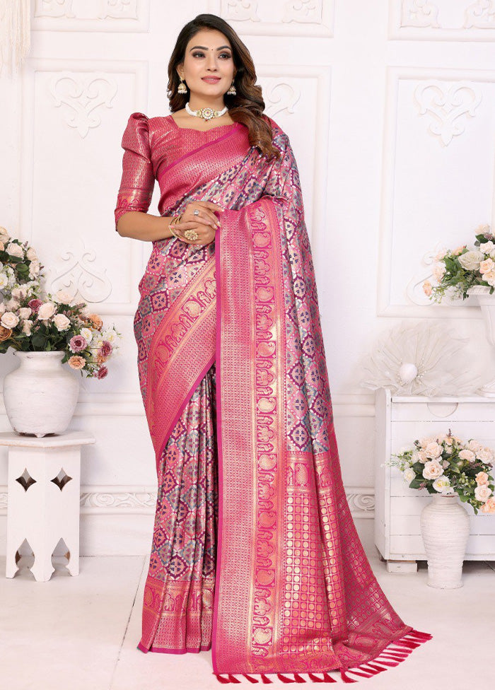 Pink Banarasi Silk Saree With Blouse Piece