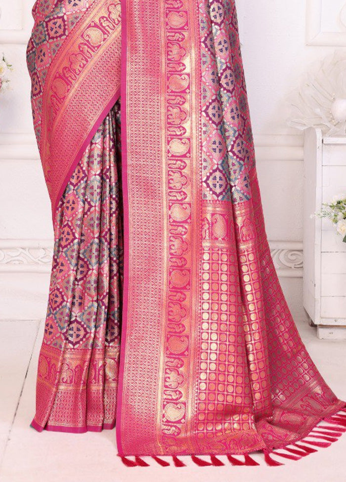 Pink Banarasi Silk Saree With Blouse Piece