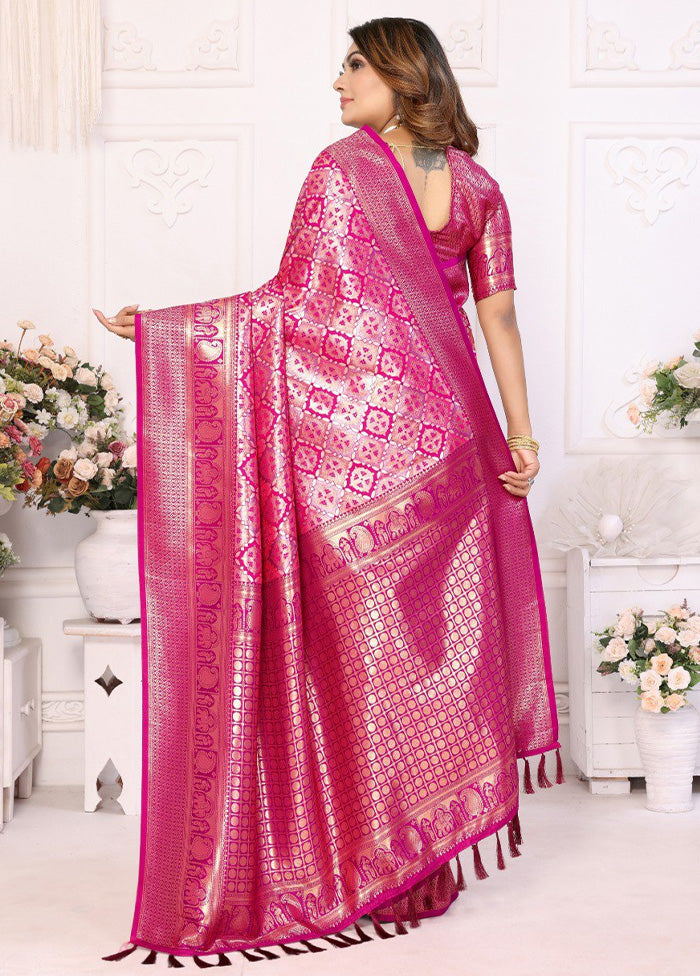 Pink Banarasi Silk Saree With Blouse Piece