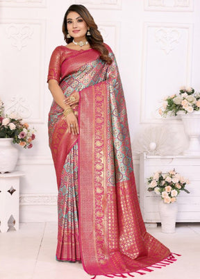 Pink Banarasi Silk Saree With Blouse Piece